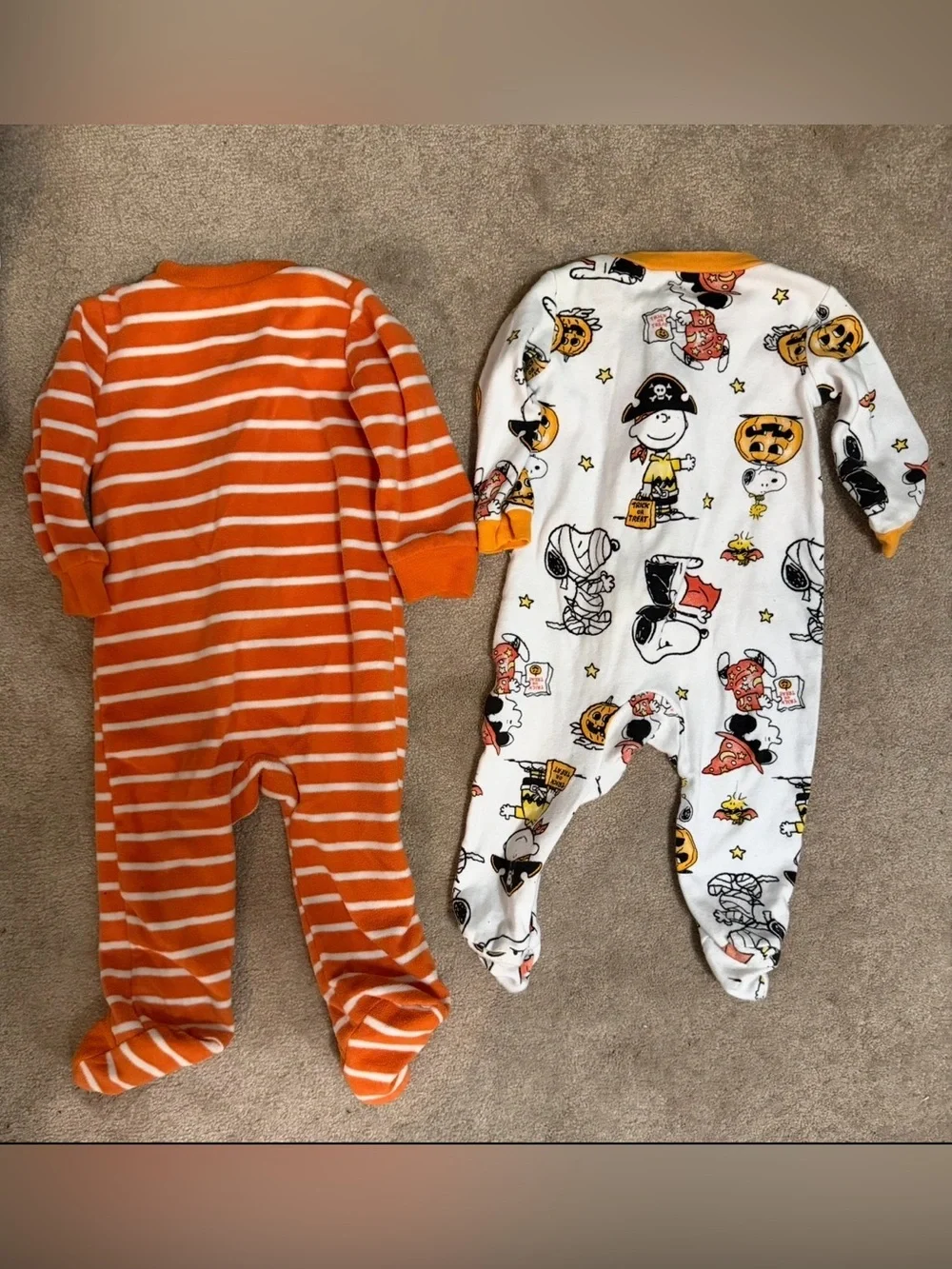 Halloween Pumpkin Striped Footed One-Piece - Orange